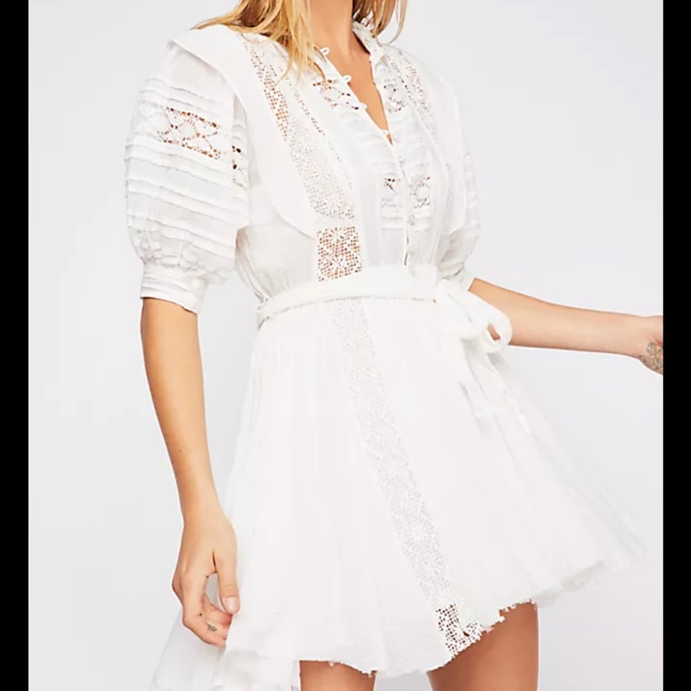 Free People White Lace boho  Dress size large belted waist - Picture 11 of 11